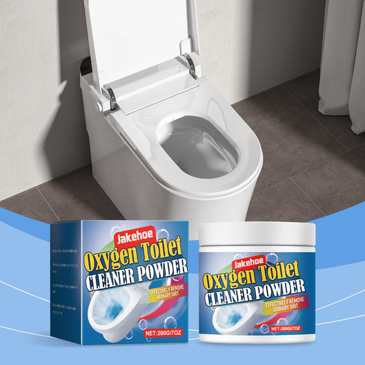 Foaming toilet bowl cleaner powder erupting in toilet bowl
