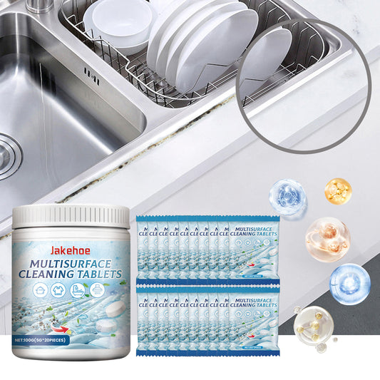 Multi-surface cleaning tablet starter kit with spray bottle and tablets